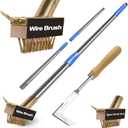 Patio Weed Brush w/Extra Heads and Hand Garden Weeder, Gardening Tool Set, Extended Handle Wire Brush for Block Paving, Removing Weeds and Moss