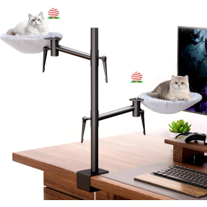 2 Tier Cat Desk Bed - 360°rotating & Adjustable Desk Cat Bed - Supports up to 44 Lbs - With Replaceable Cat Bed Net - Desk Cat Nest Bed Modern Indoor Cat Furniture for Office Desks and Game Tables