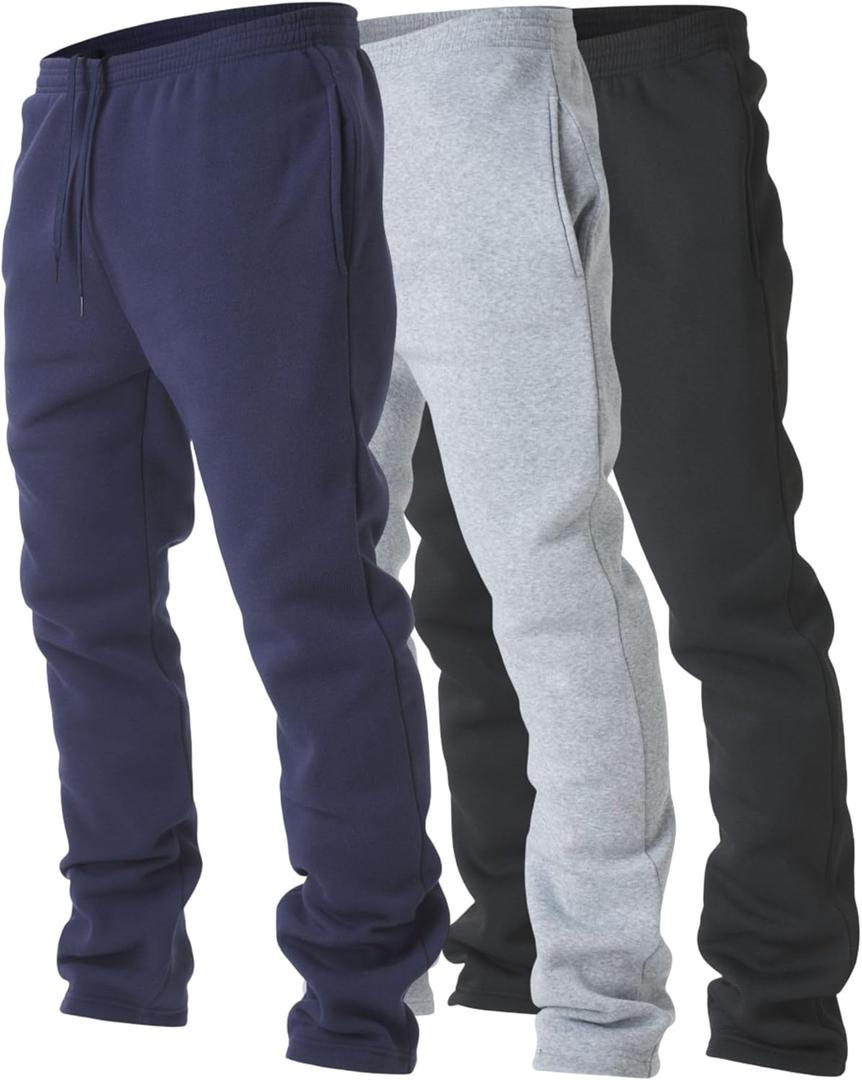 Ultra Performance 3 Pack Mens Fleece Wide Leg Sweatpants with Pockets, Open Bottom Workout Sweatpants for Men, Size M