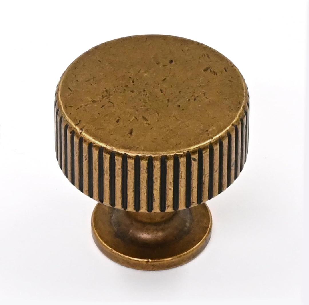 Asidrama 10 Pack Antique Brass Kitchen Cabinet Knobs Cabinet Hardware Zinc Knobs for Dresser Drawers (Single Hole Knob)