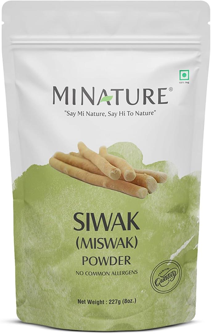 Miswak (Siwak) Powder by mi Nature | salvarado persica| 227g(8 oz) (0.5 lb) | 100% Only Miswak (siwak) Powder | Dental Care | Natural Toothpaste | Whitening Teeth | Oral Care