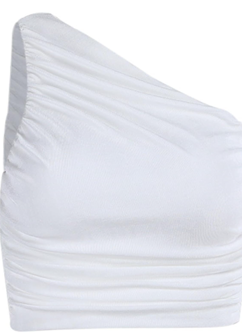 One Shoulder Sleeveless Crop Top Summer Asymmetrical Ruched Vest Tank Tops Y2K
