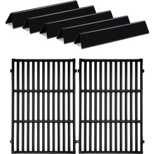5PACK Porcelain Steel Flavorizer Bars with 2PACK Cast Iron Cooking Grates Grids for Weber Spirit 300 and GS4 Spirit II 300 Series E300 S300 Grill Replacement Parts,69797 68843 7636 7638 Replaces