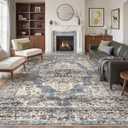 befbee 8x10 Area Rugs for Living Room, Stain Resistant Neutral Washable Rugs for Dining Room, Floral Vintage Non-Slip Thin Large Size Area Rug (Blue/Black)