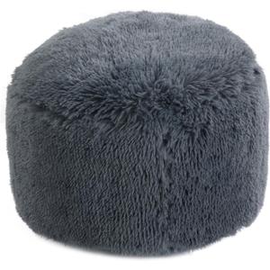 HOMBYS Unstuffed Ottoman Pouf Cover,Round Faux Fur Foot Stool, 16.5"x16.5"x12.5" Fuzzy Chair, Floor Bean Bag(No Filler),Foot Rest with Storage for Living Room, Bedroom, Office, Dark Grey Cover ONLY