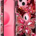 Hekodonk for iPhone 15 Plus Case,Glow in The Dark Three Layer Heavy Duty Shockproof Protection Hard Plastic+Soft Silicone Full Body Drop Protective Case for Apple iPhone 15 Plus,Deep Pink