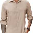 COOFANDY Men's Button Up Long Sleeve Linen Shirts Lightweight Textured No Tuck Beach Shirt L