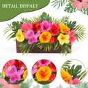 Dlerom Hawaiian Table Centerpieces Artificial Hibiscus Flowers Arrangements Wooden Crate, Wooden Planter with Tropical Palm Leaves for Summer Beach Tiered Tray Shelf Table Home Aloha Luau Party Decor