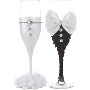 TRUE LOVE GIFT Wedding Champagne Glasses for Bride and Groom - Toasting Bridal Shower Gifts - Mr and Mrs Wedding Glasses - Set of 2