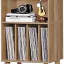 Lerliuo Record Player Stand, Oak Turntable Stand Holds up to 160 Albums, Mid-Century Vinyl Storage Cabinet Table with Solid Wood Legs, Record Player Holder Dispaly Shelf for Bedroom Living Room