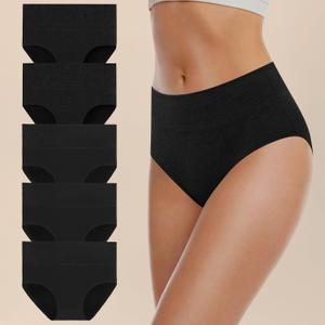 5-Pack Women's High-Waisted Cotton Underwear - Comfortable Full Coverage Panties for Ladies (Black, M)