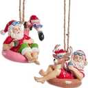 Kurt Adler Beach Santa on Flamingo and Reindeer Floats Christmas Holiday Ornaments Set of 2