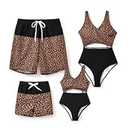 PATPAT Family Matching Swimsuits Cutout One Piece Spliced Monokinis Striped Lines Print Quick Dry Beach Wear Cute Bathing Suits- Black Leopard Girl 2 Years