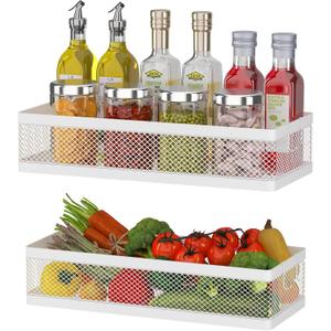PUSDON Hanging Storage Baskets Organizer Wall Mount, Metal Wire Storage Bin Rack for Kitchen Bathroom Shower Spice Shelf Home Decor Essentials Black-2 Packs (Netting)