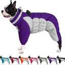 AOFITEE Small Dog Coat Warm Dog Jacket Winter, Windproof Dogs Winter Coat with Harness Built in, Reflective Turtleneck Dogs Puffer Jacket Snowsuit, Full Body Fleece Coats for Small Medium Large Pet (Purple)