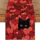 Artoid Mode Black Cats Red Hearts Valentine's Table Runner, Wedding Kitchen Dining Table Decoration for Home Party Decor 13x72 Inch