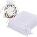 HRX Package 100pcs White Organza Jewelry Bags Drawstring 3 x 4 inch, Little Mesh Gift Pouches Mini Candy Bags for Small Presents Jewelry Earrings
