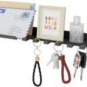 Jesginboo Black Key Holder for Wall, Decorative Wall Mounted Mail Organizer and Key Hanger with Tray, Key Holder with 7 Hook, for Doorway, Hallway, Living Room, Kitchen, Office, Set of 2