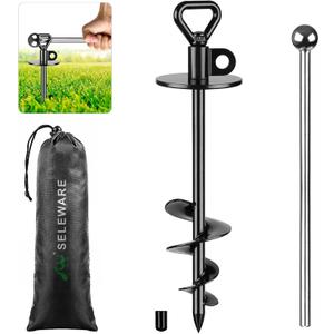 SELEWARE Dog Tie Out Stake Outdoor Anti-Rust Ground Anchor for Large Dogs up to 220 lbs, Free Swivel Dog Stake Dog Camping Gear Twist Rod Included