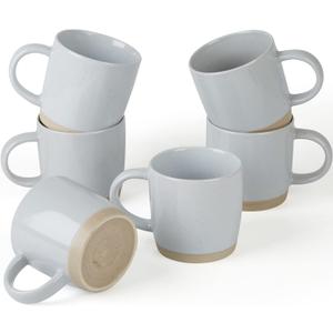 famiware Coffee Mugs for 6, 13 oz Mug Set, Dringking Cup with Handle for Coffee, Tea, Cocoa, Milk, Milkyway serise, Ligth Gray