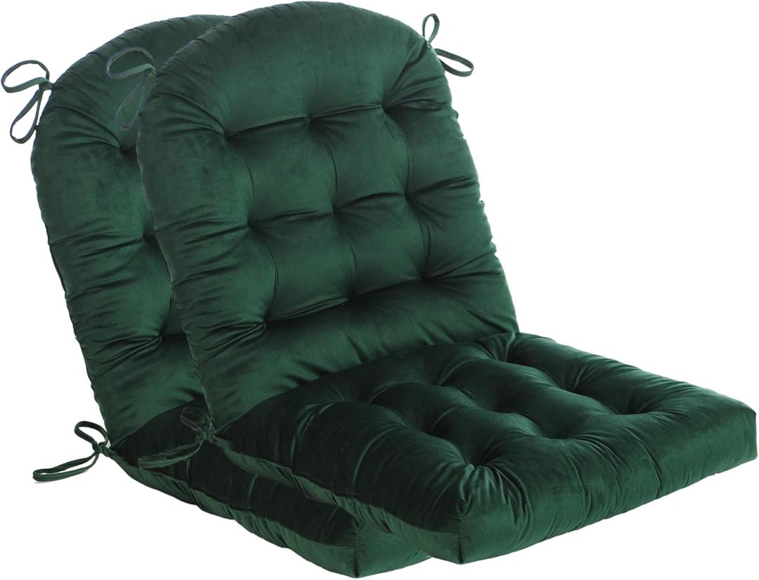 Set of 2 High Back Tufted Outdoor Chair Cushion, 44 x 21 Inch, Water Repellent, Outdoor Dining Chair Cushions with Ties, Patio Seating Cushions for Garden Patio Furniture (Dark Green)
