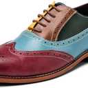 HuitJours Men Oxford Dress Shoes Multicolor Brogues Wing Tips Lace Up Patchwork Two Tone Color Matching Punched Round Toe (7)