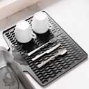 Dish Drying Mat with Drain, Silicone Mat for Kitchen Counter, Non-Slip Drainer Mat for Kitchen Sink, Countertop Dish Drying Rack, Heat Resistant Kitchen Accesories(Black, 15.6"x13")