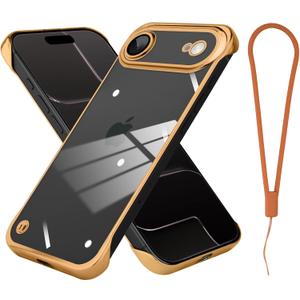 Phone Case, Compatible with iPhone Air, Transparent Electroplated Golden Phone Case, Frameless Design, with Camera Lens Protection.