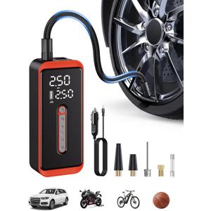 ROTOPATA Electric Tire Inflator Portable Air Compressor 12V DC, 150PSI Cordless Air Pump with LED Light & Digital Pressure Gauge for Car Bike Motorcycle Wheel Ball Inflatable(Red)