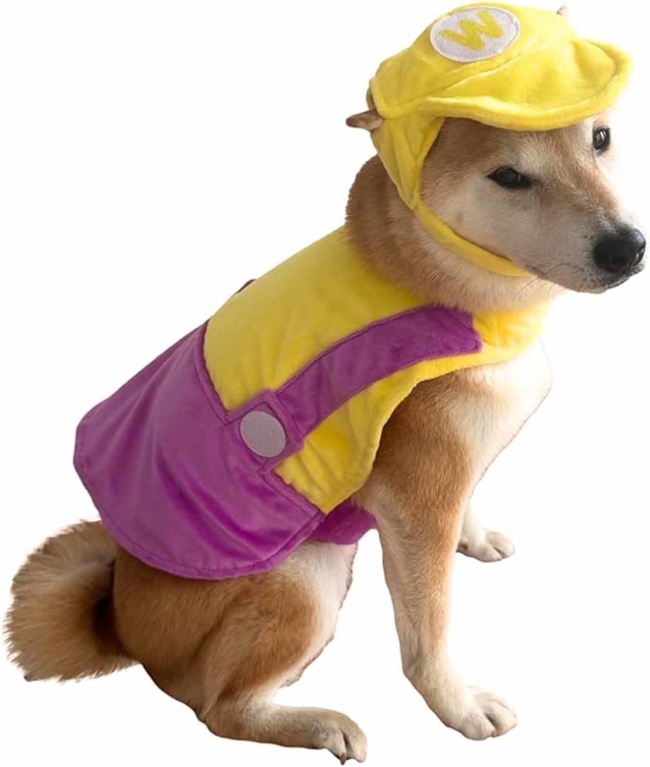 ComfyCamper Hat and Suspenders Dog Costume - X Large Medium Small Lab Star Space Cosplay Halloween Costumes, Small, Yellow and Purple
