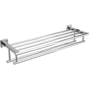 Bathroom Towel Rack with Double Towel Bar Bathroom Hotel Shower Shelf SUS304 Stainless Steel Modern Wall Mounted Holder 28 Inch Polished Chrome