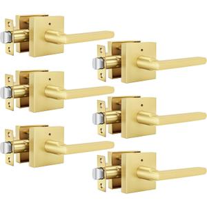 Goldenwarm Gold Door Handles Interior Privacy, Brushed Gold Door Handles, Square Door Levers Interior for Bathroom Bedroom (6 Pack)