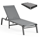 Aluminum Chaise Lounge Ourdoor - Foldable & Assemble Free Outdoor Lounge Chair with 5 Adjustable Backrest, Patio Lounge Chair for Outside Poolside Beach Pool, Grey