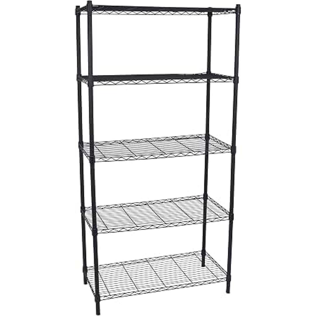 BIRDROCK HOME 5-Tier Wire Shelving, Flat Black, Heavy Duty Shelf, Wide Adjustable Rack Unit, Kitchen Storage,  Dimensions: 36" Width x 18" Depth x 72" Height