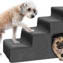 OneTigris Dog Stairs for Small Dogs, 4-Step Dog Ramp for Bed 22.5" H, Dogs Steps for Bed, Couch, Pet Stairs with Non-Slip Bottom Design, Cat Scratching, Pet Steps, Indoor, Grey
