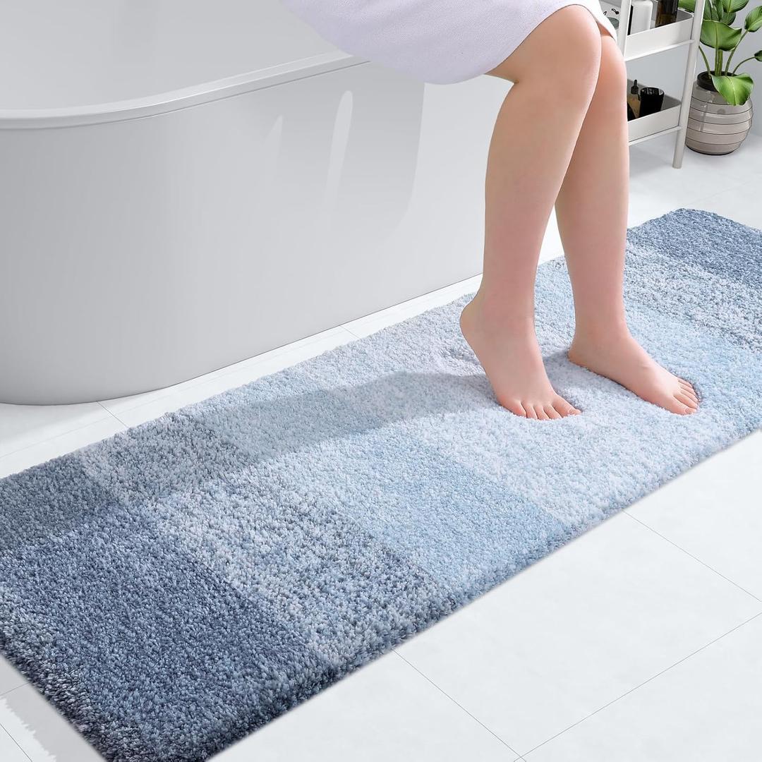 OLANLY Bathroom Runner Rugs 59x20, Extra Soft Absorbent Microfiber Bath Rugs, Rubber Backing, Quick Dry, Machine Washable Bath Mats for Bathroom Floor, Tub, Shower and Home Decor Accessories, Blue