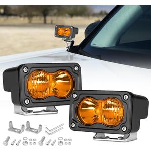 Amber LED Pods, Rfroad Lighting 3 Inch 40W LED Chase Light Ditch Lights Spot Flood Combo Small LED Pods Light Fog Lights LED Cubes 2 Packs for Motorcycle Truck UTV SUV ATV Dirt Bike Boat Offroad