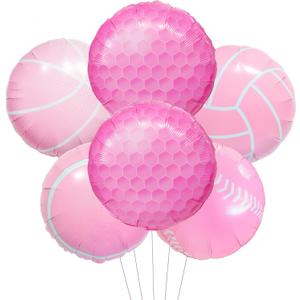 6pcs 18in Pink Sports Ball-Shaped Balloons: Basketball, Volleyball, Tennis, Baseball, Golf - Perfect for Girls' Birthday Party Decorations & Photo Props