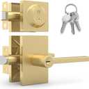 Mega Handles, Glamor Entry Combo, Entry Door Handle and Single Cylinder Deadbolt Lock and Key Combo Pack, Heavy Duty Locking Door Levers for Left or Right-Handed Doors - Satin Brass