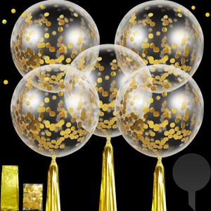 Sumind 30 Pieces 24 Inch Jumbo Bubble Confetti Balloons Including Bobo Balloons with Bags Confetti and Shiny Tassels for Wedding Birthday Party Anniversary Christmas Decorations(Gold)