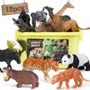 FRUSE Safari Animals Figures Toys, 12PCS Wild Zoo Figurines, Realistic African Jungle Playset With Panda, Lion, Elephant, Educational Learning Toys for Toddlers Kids 3-5