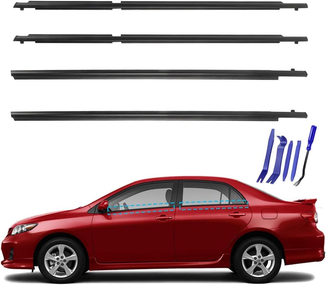 4 PCS Car Weather Stripping Mold Trim Belt WODSTA Waterproof Car Window Seal with 5 PCS Remove Tool Kits fit for Toyota Corolla 2009-2012 4 Door OEM# 75710-02210 75720-02210 75730-02190 75740-02190