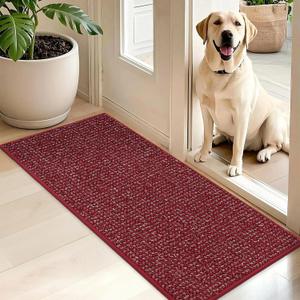 BEQHAUSE Dirt Trapper Door Mat 20" x 48", Non-Slip Washable Doormats Entrance Mat, Dirt Resistant and Absorbent Welcome Mat, Low Profile Floor Mats for Front Back Door and Entryway, Red