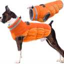 Lelepet Dog Coat Warm Dog Winter Coat Waterproof Dogs Jacket with Harness Built in Reflective Pet Fleece Vest Zip-Up Cold Weather Coats for Dogs Turtleneck Windproof Blaze, Orange, L