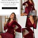 Dressystar Womens Velvet Sequin Dresses Wrap Bell Long Sleeve V Neck Slit Bodycon Formal Cocktail Prom Party Evening Dress (M)