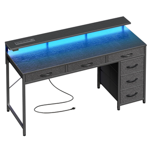 Huuger Gaming Desk with 6 Drawers, Computer Desk with LED Lights Power Outlets and Type-C, 47 Inch Office Desk with Storage, Monitor Stand, Writing Desk Work Desk Home Office, Bedroom, Study, Black