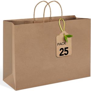 MESHA Large Brown Paper Bags with Handles 16x6x12 Inch 25 Pack Gift Shopping Bags Large Craft Bag Kraft Bag for Small Business
