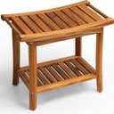 GREENTEAK Shower Bench, Waterproof Teak Shower Stool, Non-Slip Wooden Stool for Bathroom, Teak Wood Shower Seat Chair for Shower Storage Shelf, 300 Lbs Capacity, Provides Safety (22'' 2-Tier)