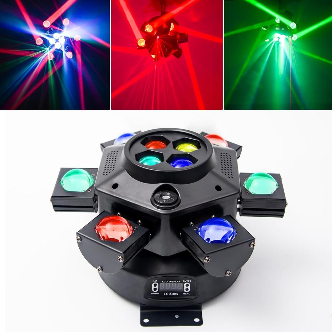 Moving Head DJ Lights 6 Arms Party Lights 150w RGBW 4in1 LED DJ Stage Lights Moving Head Disco Light DMX512 & Sound Activated Rotating Light Starlight for Wedding Live House KTV Bar & Club (6 ARMS Rotating Multi-Function Compound Lamp)