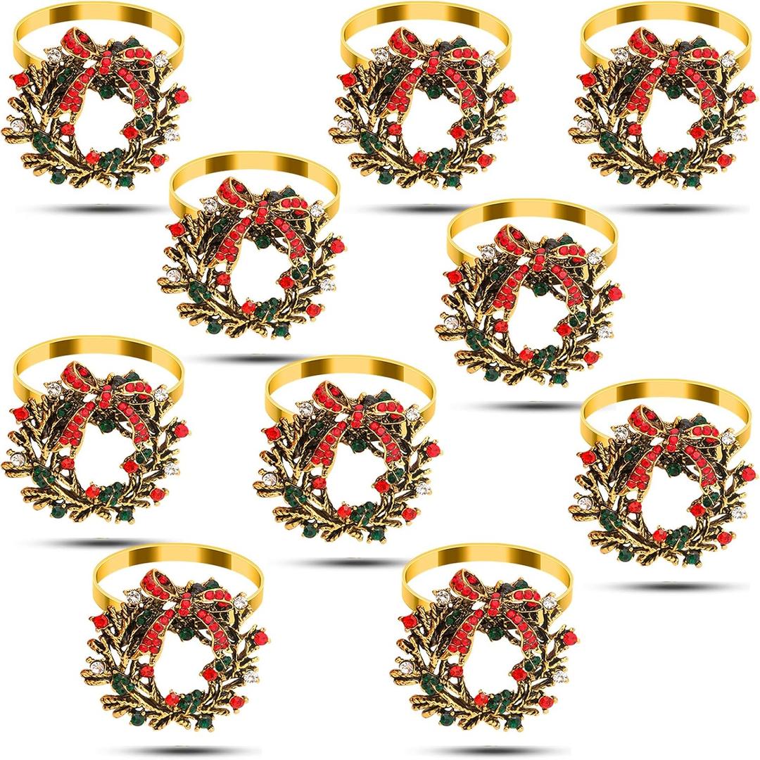 KPOSIYA Christmas Napkin Rings, 20pcs Gold Metal Christmas Garland Napkin Rings Holder Bluk for Xmas Party Favor Holiday Winter Dinner Table Decoration